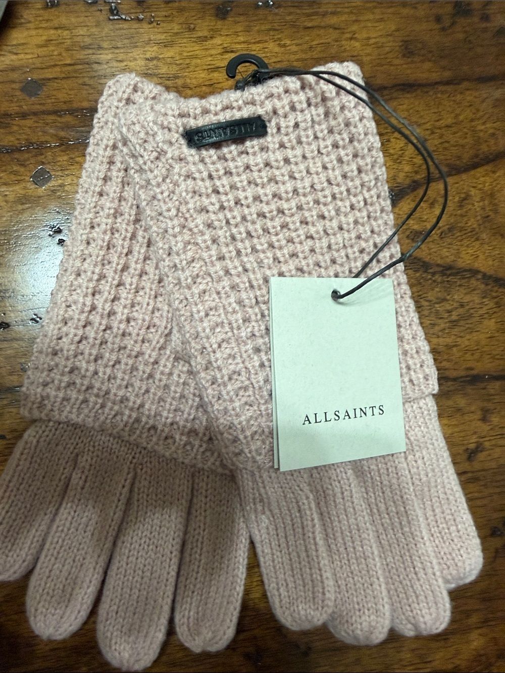 NWT All Saints Gloves Mixed Stitch Knit Wool Blend Outdoor Winter